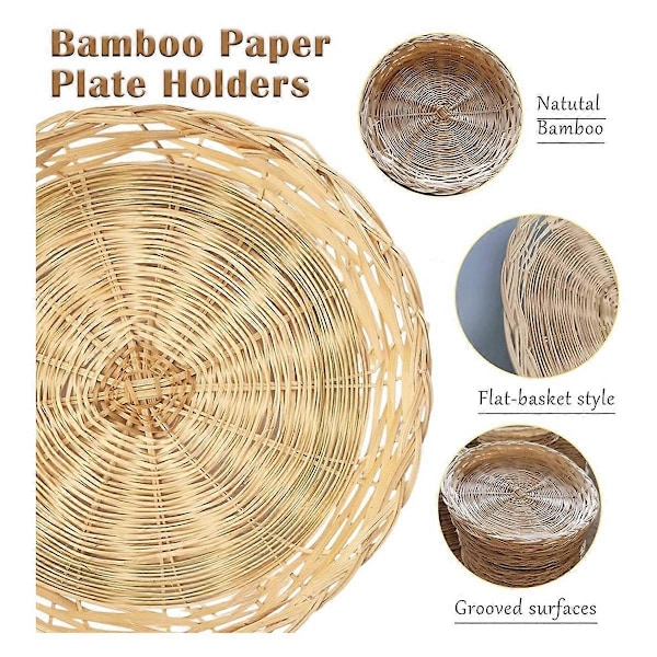 Pakke Bambus Tallerkenholdere, 22cm Gjenbrukbar Kurv, for Middagstallerkener Håndlaget for Hjem Daglig Spising Piknik (W)