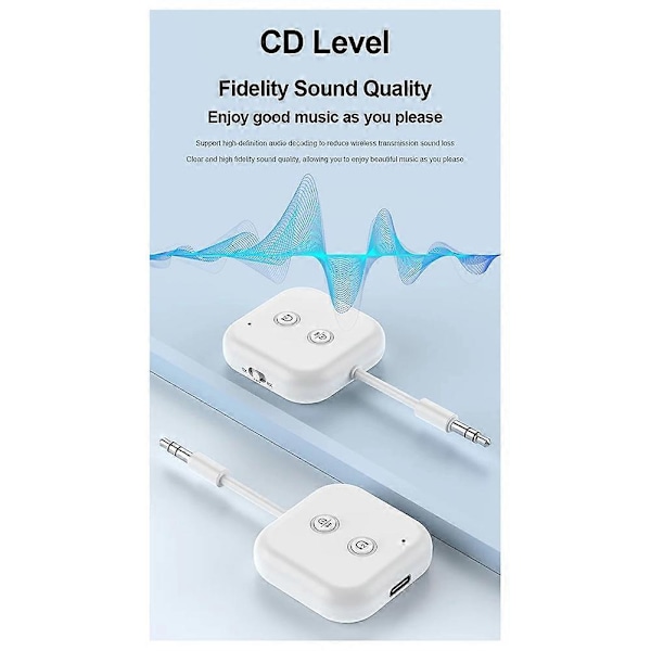 2 i 1 Bluetooth 5.3 Audio Transmitter Receiver 3.5MM AUX Stereo Trådløs Adapter med Mikrofon til Bil A (W)
