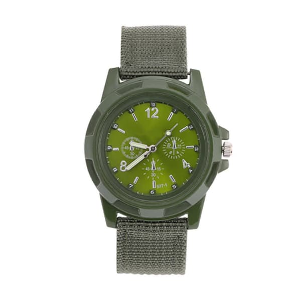 Elektronisk analog armbandsur rund nylonrem militärklocka (armégrön)(w)