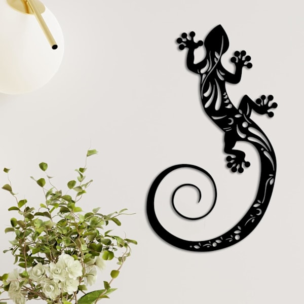 Metall Gecko Veggdekor - 30*18.4cm - Passer for Terrasse, Hage, Restaurant, Hjem, Kontor (B)