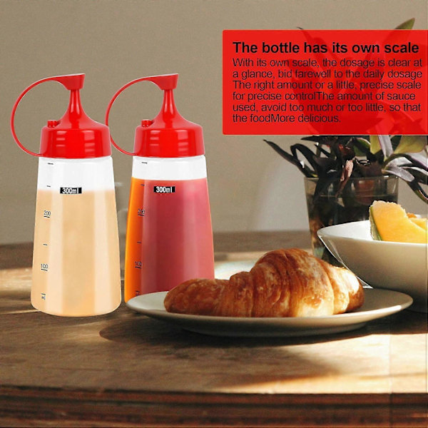 2 st 300 ml graderade klämflaskor i plast, klämflaskor med lock, klämflaskor för kryddor (300 ml, vita)