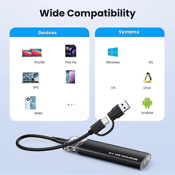 M.2 NVMe SATA SSD-kabinett M.2 Mobil Hårddiskbox Mobilt Hårddiskkabinett M.2 Hårddiskbox (W)