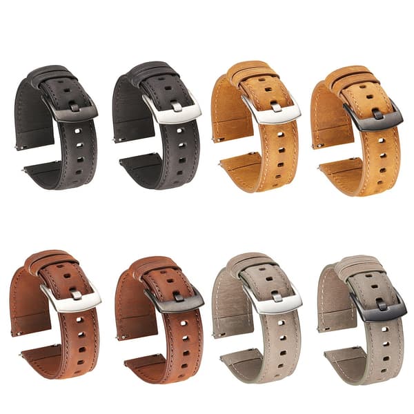 Brunt läderarmband för Samsung/Huawei smartklockor, 22mm, snabbfäste