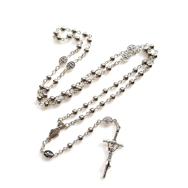 Rosary Halsband i Rostfritt Stål, Pärlor, Katolsk Rosary [fw}