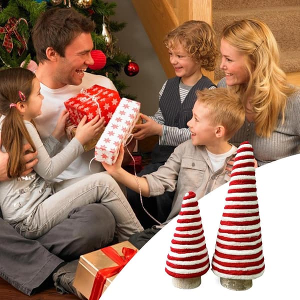Liten julgran 2-delat set – Julgransdekoration för bord – Julprydnad med röda bär (W)