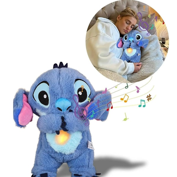 Stitch Andnings Musikaliska Lugnande Docka Sovleksaker Ångestlindring Plyschleksaker Halloween-presenter Blue