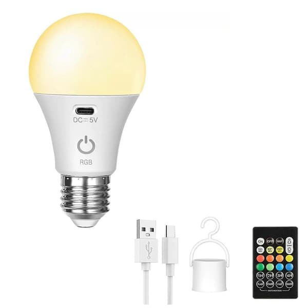 Smart RGB USB LED-lampa uppladdningsbar dimbar E27-lampa timer sladdlös