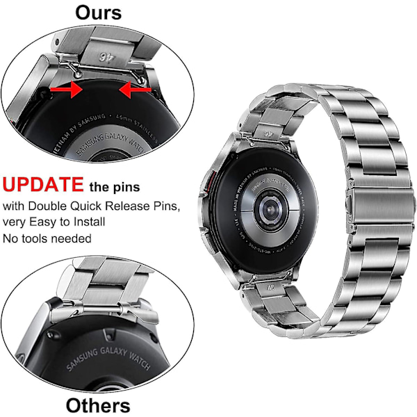 Remfri rem til Galaxy Watch 4 Classic 46mm, rustfrit stål armbånd med stærk metalclips udskiftningsrem til Samsung Galaxy Watch4 Class (W)