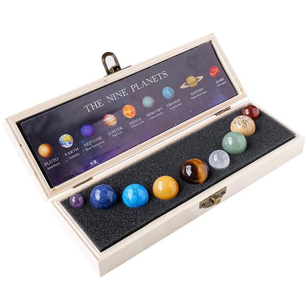 Kristall Tumlade Ädelstenar 9 Planeter Sol Dekor Boll Set