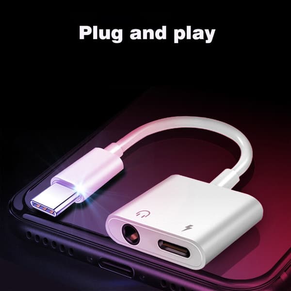 Hurtigopladende USB-C Adapter med Hovedtelefonstik - 3A