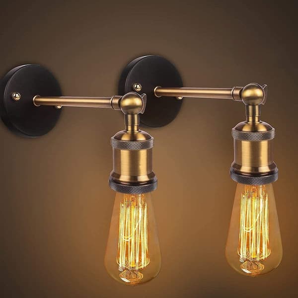 Vägglampa i mässing, retro väggbelysning rund rustik retro pendellampa E27 (glödlampa ingår ej) (2-pack)