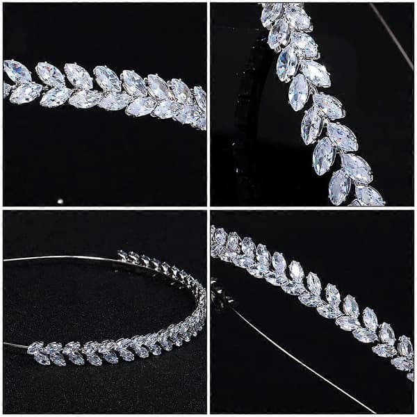 Bryllupskrystall-hårbøyle bladformet rhinestone brudetiara glitrende hårbøyle hodeplagg