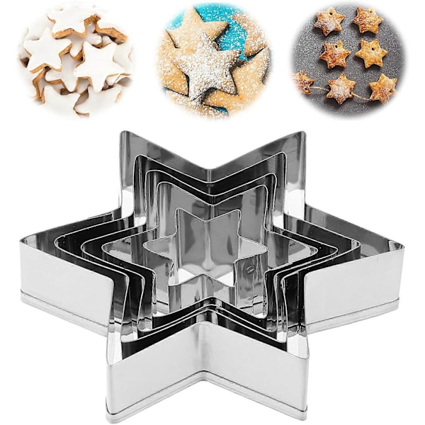 5 stk Stjerneformet Utstikkere for Baking, Fondant Utstikker, Kjeks Utstikkere, Stjerneformet Kjeks Utstikkersett, Seks-Spiss Stjerneform, Sikker i Bruk, Utstikkere for Baking, Kjeks Utstikker