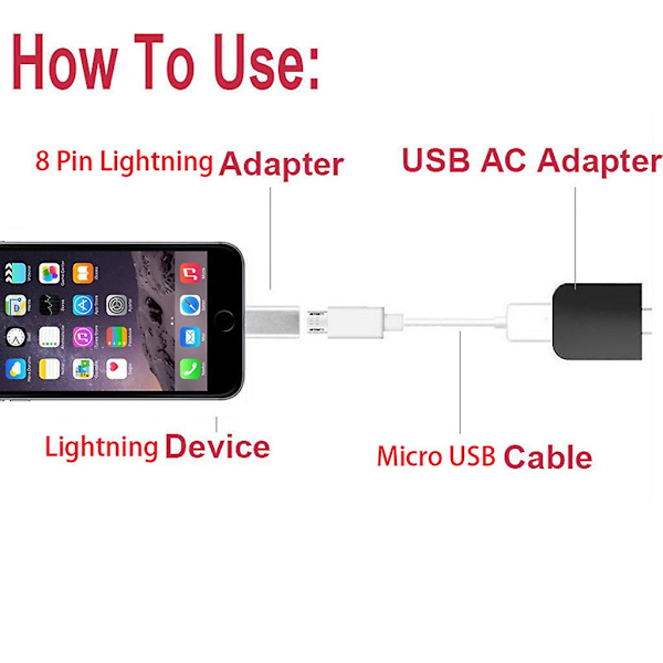 Micro USB Hunn til 8-pin for Lightning Hann Konverter Adapter Kompatibel med telefon 5 6 7 8 X [fw} Silver