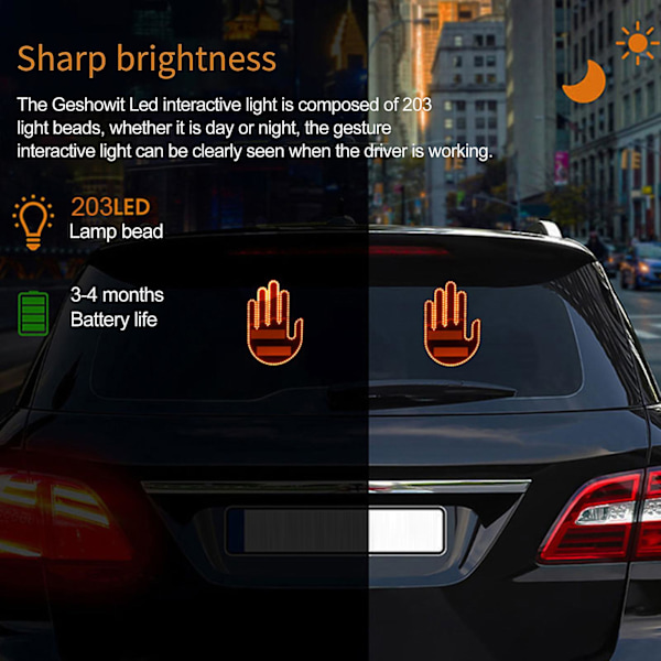 Bilstjertlys med gestusstyring, LED-indikator med fjernkontroll, enkel installasjon, bakrute-skilt, batteridrevet bilindikatorstråle, bilgadget S