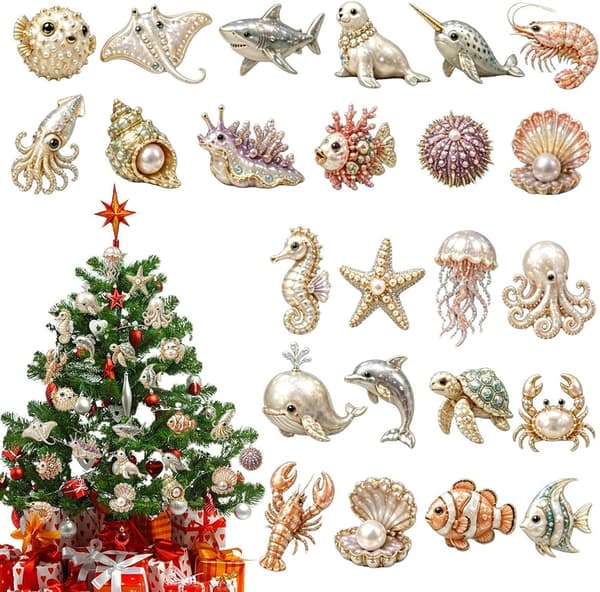 Ocean World jule-nedtælling 2026 - 24 dage, 2D akrylmateriale, dimensioner 26×18×3cm (B)