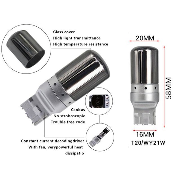 T20 7440 gule blinklys Canbus led pærer wy21w w21w diadem w3x16d (W)