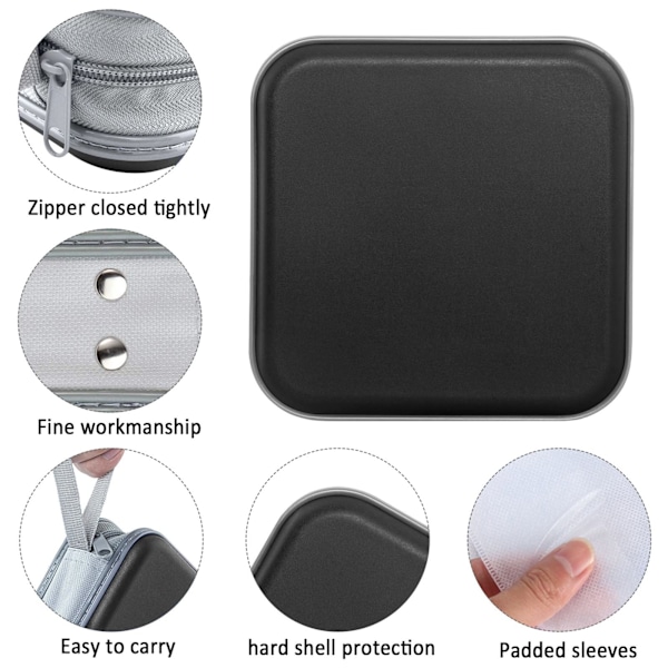CD-Etui, 40 Kapasitet CD/DVD-Etui Holder Lommebok Hard Plast DVD Disk Etui Oppbevaringsmappe for Bil Hjemmekontor Reise (Svart) (W)