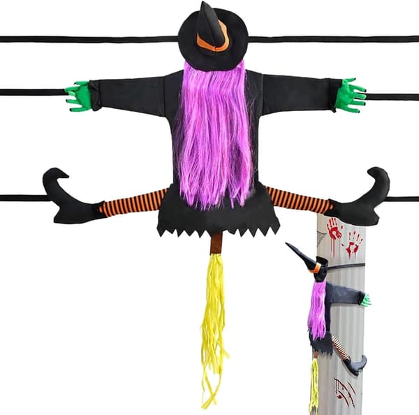 Halloween heks, der støder ind i vægge, 110 cm, fleksibelt dekorativt tilbehør (W)