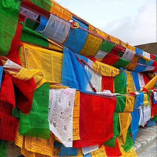 2 ST 7M Buddhistiska Böneflaggslingor Tibetanska Buddhistiska Vimplar (28 x 23cm) Utomhusdekoration (Fww)