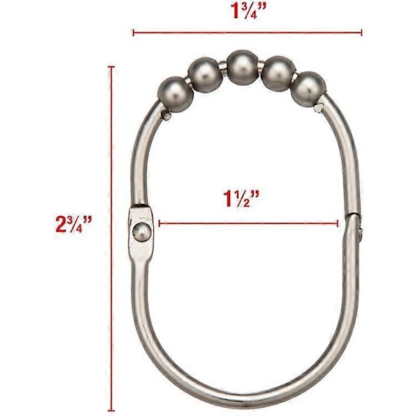 Sæt med 12 Bruseforhængsringe i Rustfrit Stål med Glidesystem til Bruseforhæng 65 x 44 mm (B)