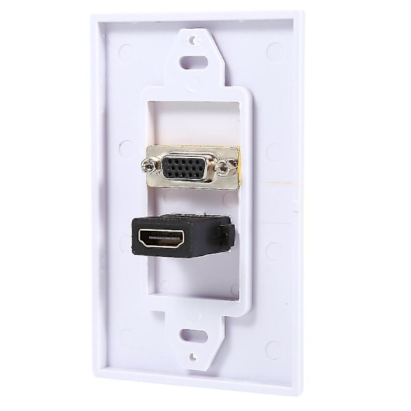 Port HDMI Hunn 1 Port VGA Hunn AV Vegguttak Video Socket Frontplate Hvit (W)