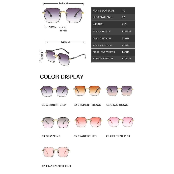 Fyrkantiga båglösa solglasögon Dam Lyxmärke Designer Sommar Röda Glasögon Mode Solglasögon För män Uv400 Shades Oculos [FW]