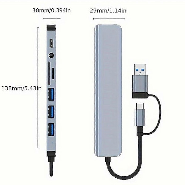 USB C -moniporttikeskitin 8 in 2, virtalähteellinen USB C -moniporttisovitin näppäimistölle (W)