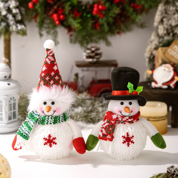Julbordsdekorationer 2-pack Lysande Plyschsnögubbar Figurer Vinter