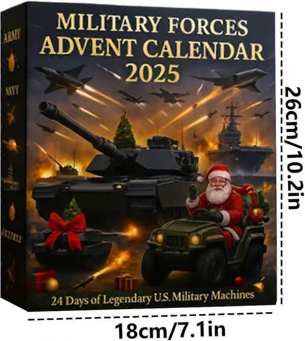 Militär leksaks-adventskalender 2D-akryl 24 dagar med tema armé, flotta och flygvapen