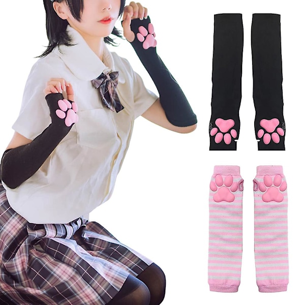 Kawaii Kattepote Votter Søte Myke 3D Tær Bønner Fingerløse Hansker Katteklo Poter Pads Ermer Katte Cosplay Tilbehør (W)