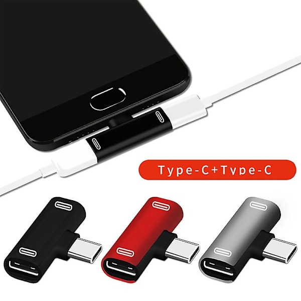 2 i 1 USB-C Splitter Type C Han til Dobbelt Type C Hun Hovedtelefonoplader silver