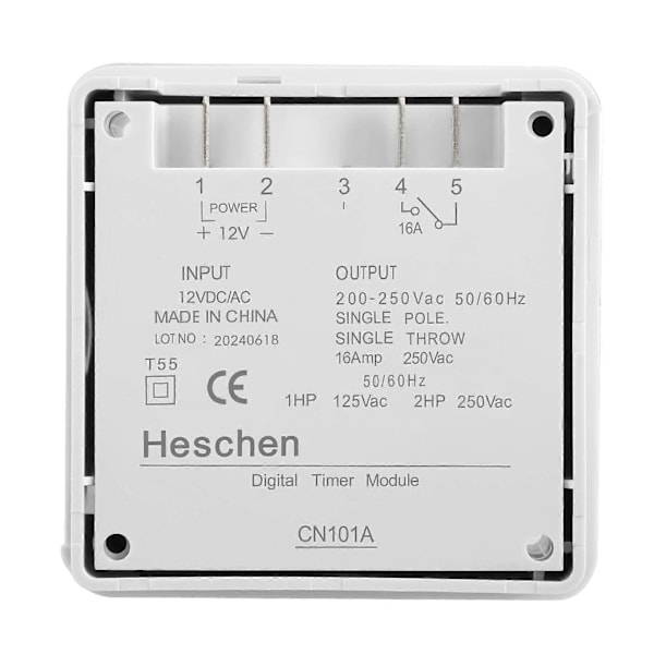 CN101A SPST-kytkin ohjelmoitavalla ajastimella ja LCD-digitaalinäytöllä 12V DC 16A valkoinen vedenpitävällä suojuksella (W)