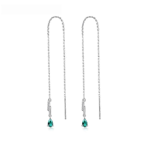 Lange Øreringe S925 Frynset Zirkon Øre String Ørestikker Dugdråbe Øredråber til Bryllup (W)