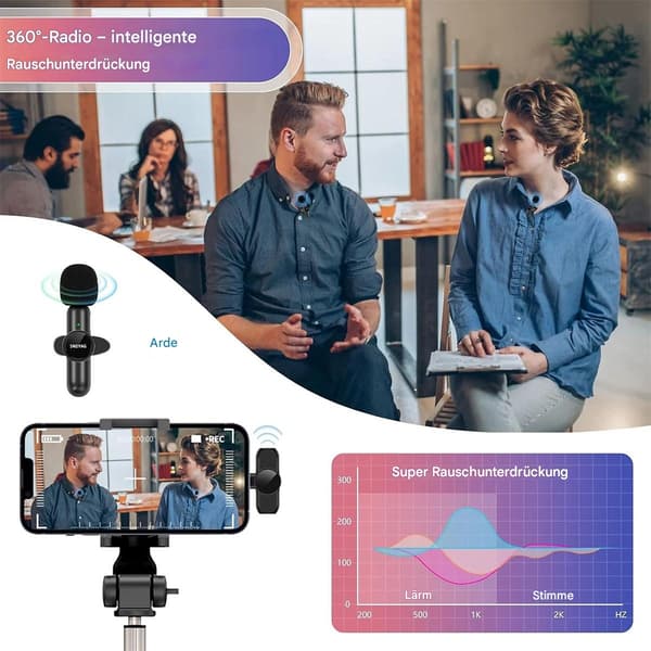 iPhone ja Android langaton Lavalier-mikrofoni 2-in-1