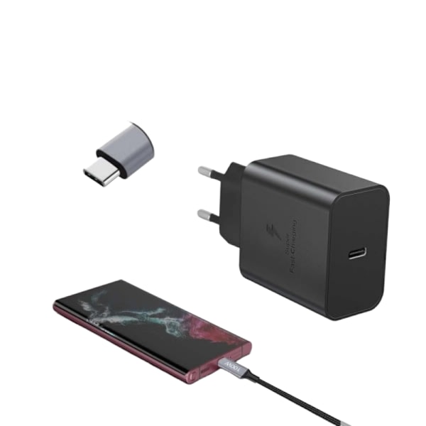 45W Hurtigoplader til Samsung USB-C Enheder med 2M USB-C Kabel EU Version Sort