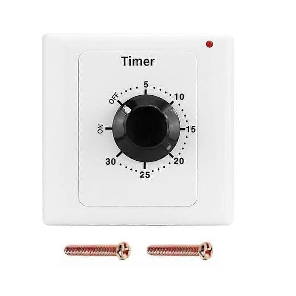 Timer Switch, AC 220V 15A Intelligent Mekanisk Nedräkningstimer Uttag Tidbrytare 86 Panel Timer Kontrollvred (30 Min) (W)