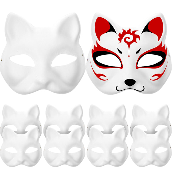 10 stk Hvide Masker Papirmasker Blanke Kattemasker til Dekoration DIY Maleri Maskerade Cosplay Fest