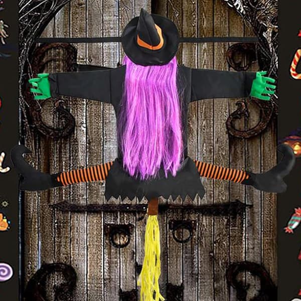 Halloween heks, der støder ind i vægge, 110 cm, fleksibelt dekorativt tilbehør (W)