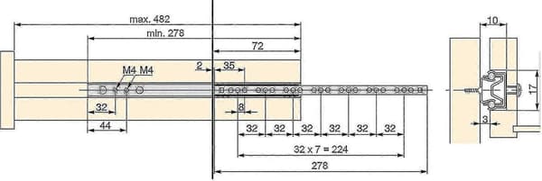 Lådskenor kullagrade utdragbara 5 par 10 stycken del 17 mm x 278 mm galvaniserade