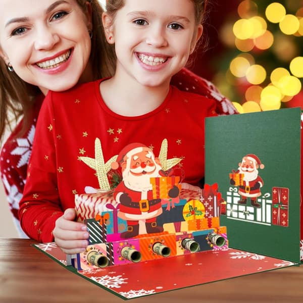 Julehilsenskort, 3D-hilsenskort, julekort med innsatte billetter (W)