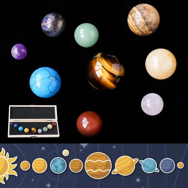 Kristall Tumlade Ädelstenar 9 Planeter Sol Dekor Boll Set