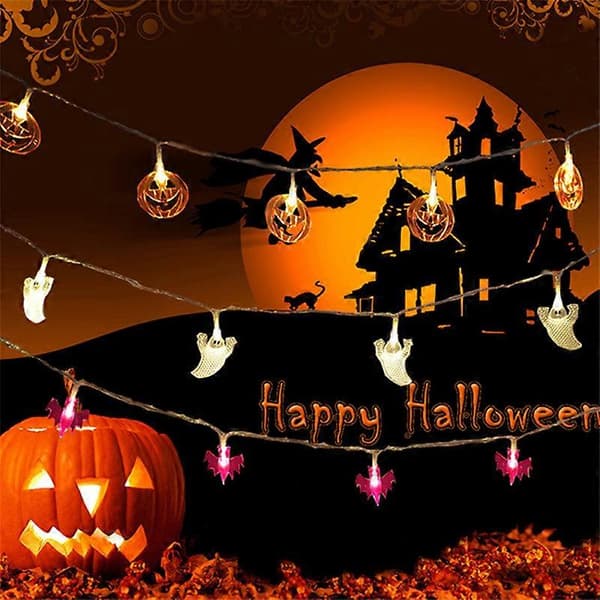 Halloween-kurpitsa-lepakko-kallo-valosarja, 15 metriä pitkä