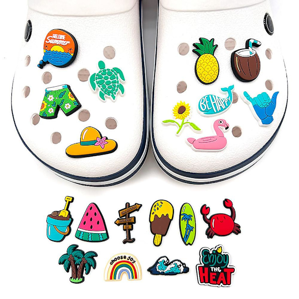 20-pack sommarstrand semestertema Crocs Charms Jibbitz Clog Sandaler Dekoration Sko Tillbehör Barn Tonåringar {FW}