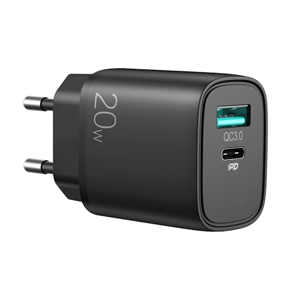 SiGN Hurtigoplader USB & USB-C, PD & Q.C3.0, 3.5A, 20W - Sort Black Svart