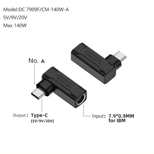 DC 7.9x0.9 Hona till Type-C Hane 140W Laptop Laddningsadapter Mini Konverter [FW]