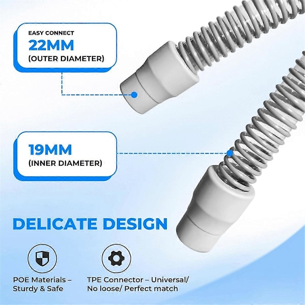 PAKKE Universal Slangeudskiftning til CPAP-udstyr, 1,8 meter slanger til , Airsense (W)