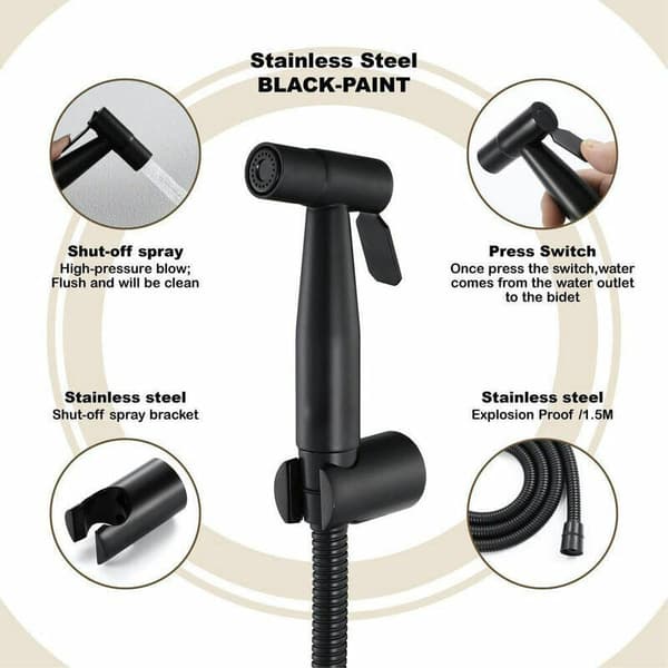 Håndholdt bidetsprøyte for toaletter, rustfritt stål, kaldt vann, 1 sett