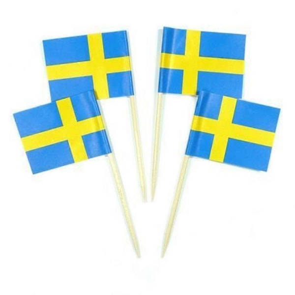 Erä 50 kpl Mini puisia Ruotsi hammastikku lippuja hedelmätikkuja koristeluun juhliin hedelmäleivonnaisille (L)