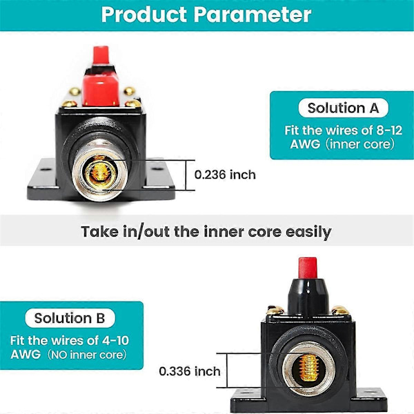 150A Audio Inline Strømbryter med Manuell Reset 12-24V, 4-12 AWG 150 AMP Strømbryter Inline (W)